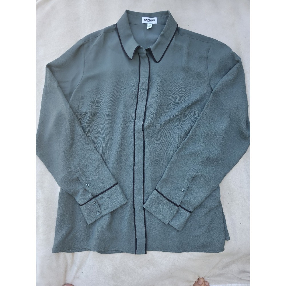 Express Regular Fit Gray Solid Button-Up Point Collar Shirt Woman L